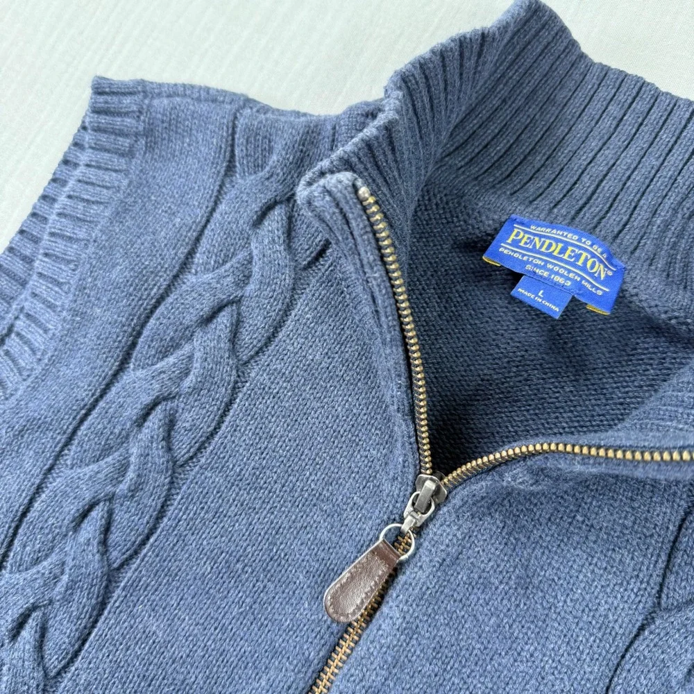 Pendleton Womens Blue 100% Cotton Cable Knit Full Zip Sweater Vest Large - Picture 1 of 7